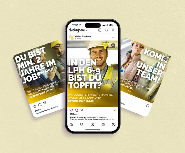 Recruiting Marketing für Viethen Architekten - Smartphone-Ansicht der Social-Media-Beiträge