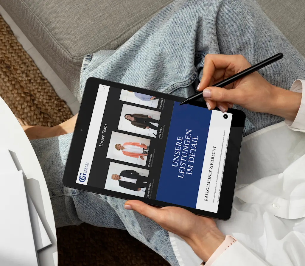 Webdesign für Gerats Rechtsanwälte - Tablet-Ansicht der Team-Seite
