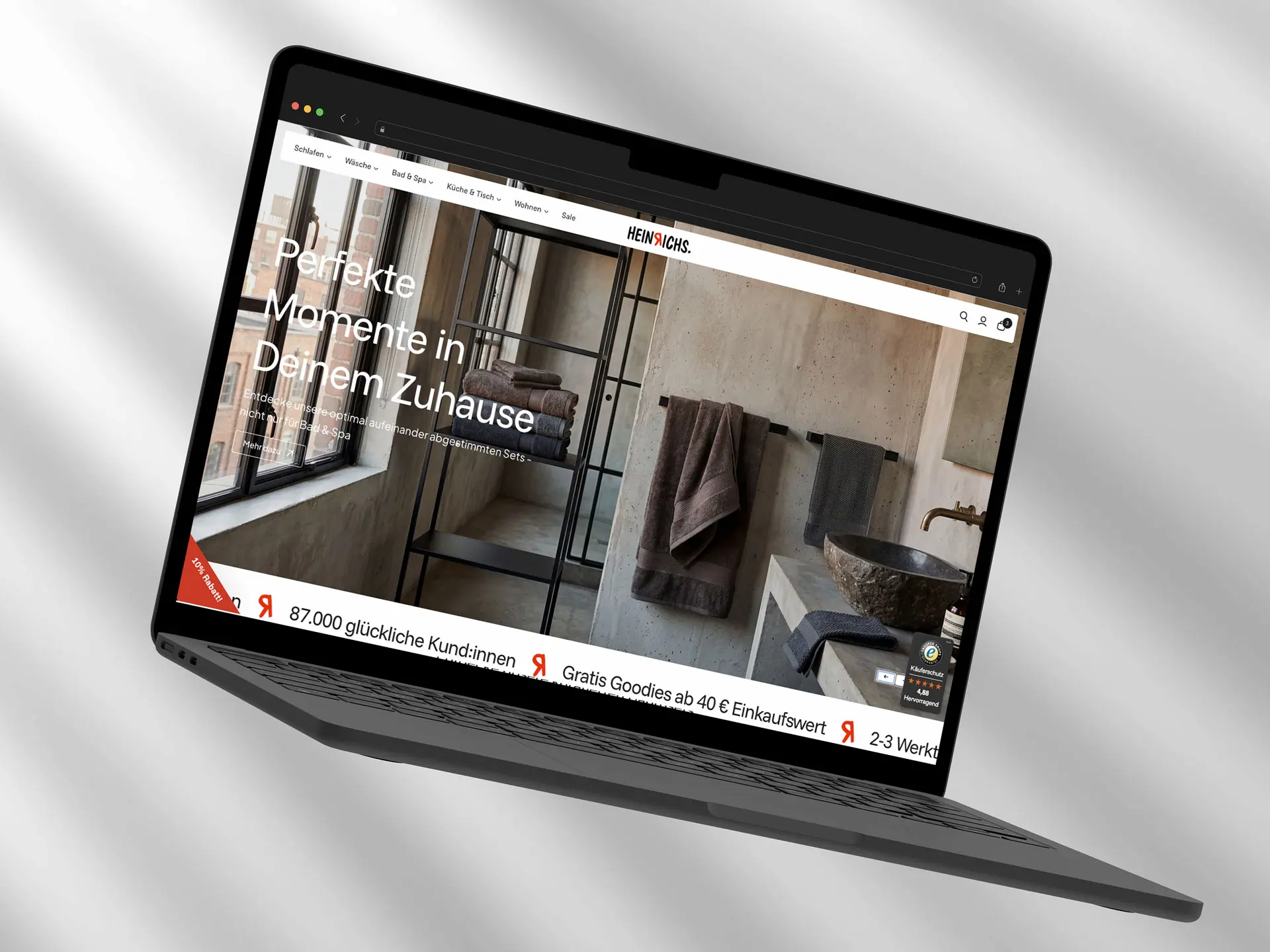Onlineshop für Handelshaus Heinrichs - Desktop-Ansicht der Startseite