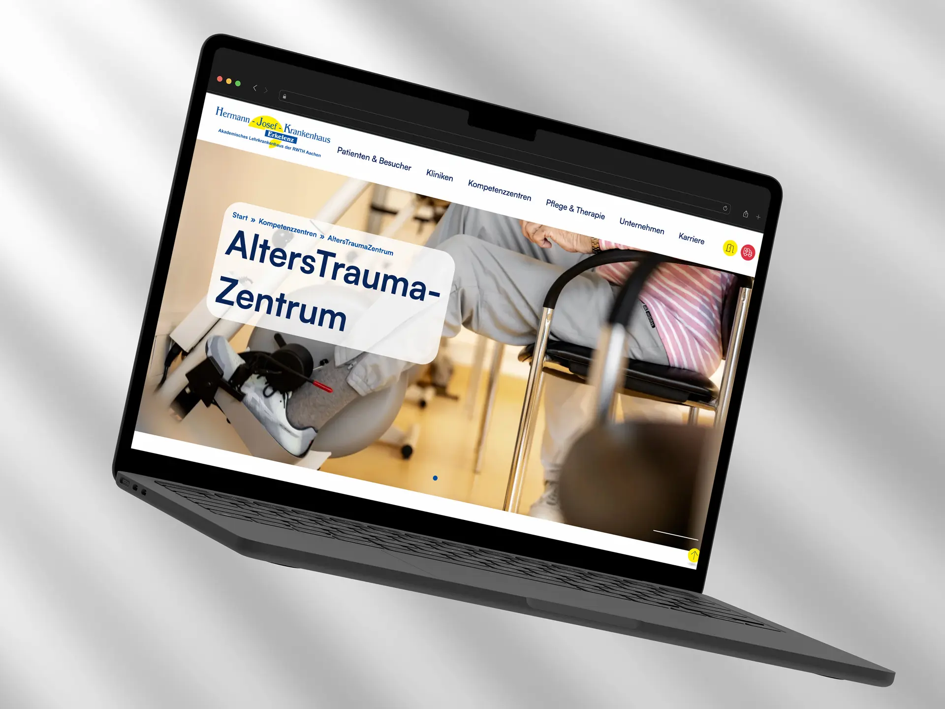 Webdesign für Hermann-Josef-Krankenhaus - Desktop-Ansicht der AltersTrauma-Zentrum-Seite