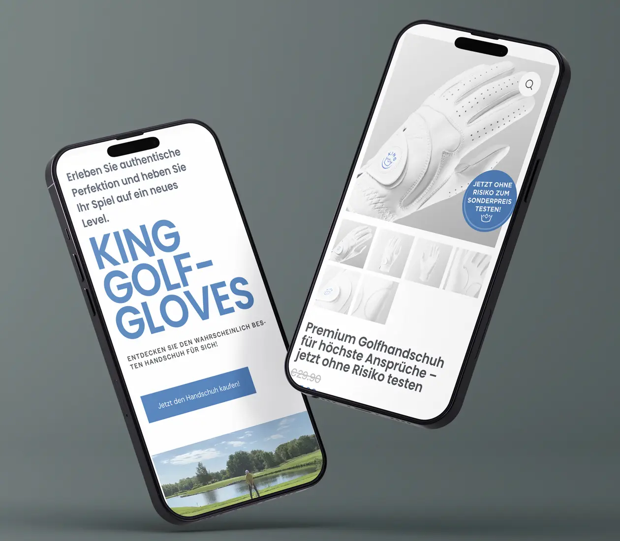 Webdesign für King Golfgloves - Smartphone-Ansicht der Startseite