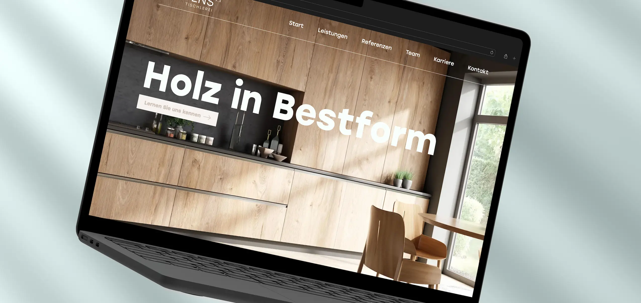 Webdesign für Mertens Tischlerei - Desktop-Ansicht der Startseite