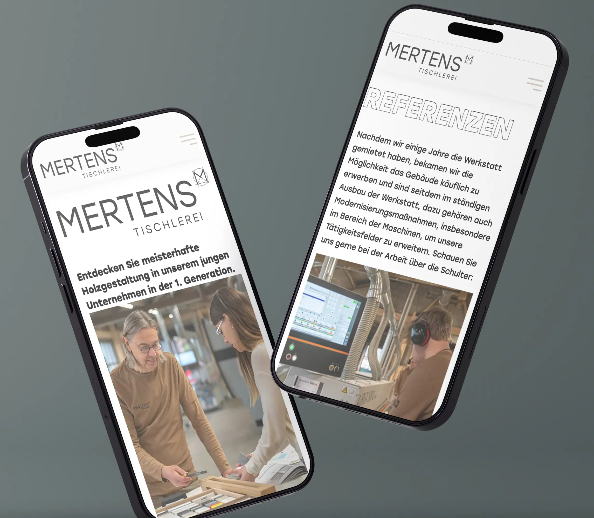 Webdesign für Mertens Tischlerei - Smartphone-Ansicht der Referenzen-Seite