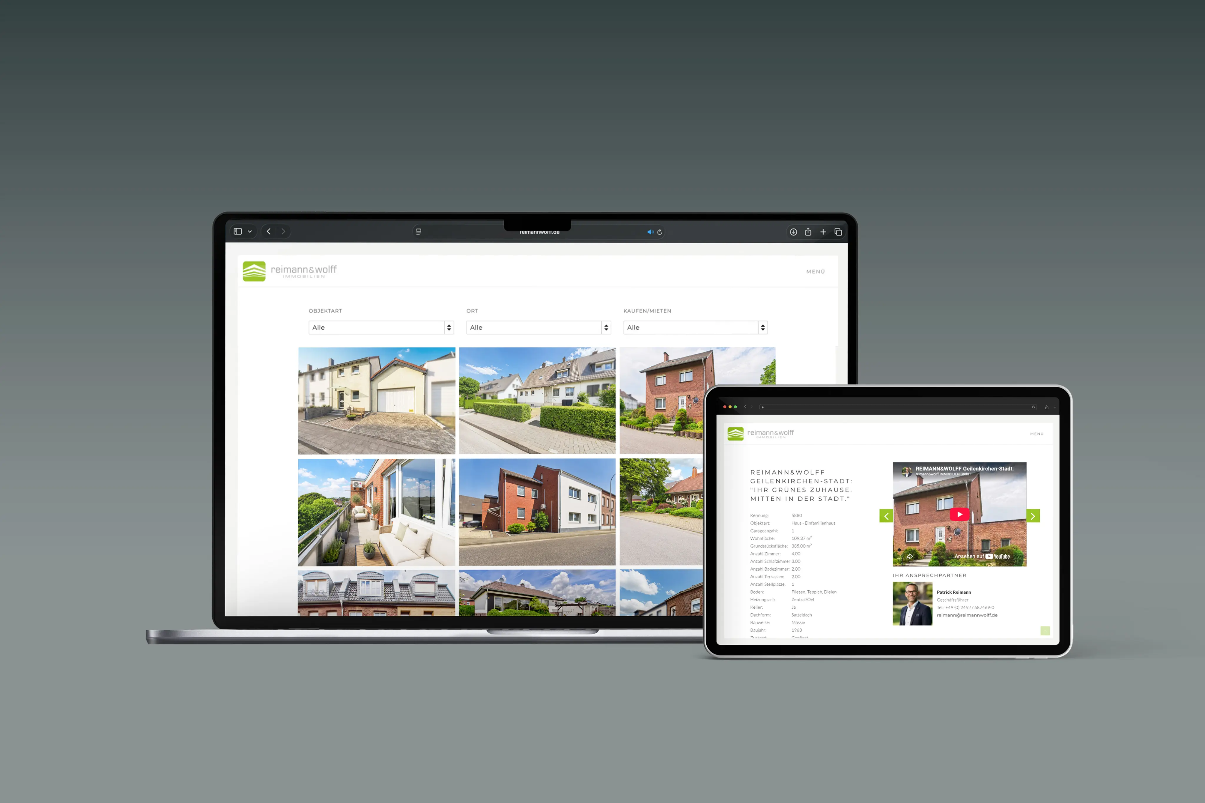 Website für Reimann & Wolff Immobilien - Desktop- und Tablet-Ansicht
