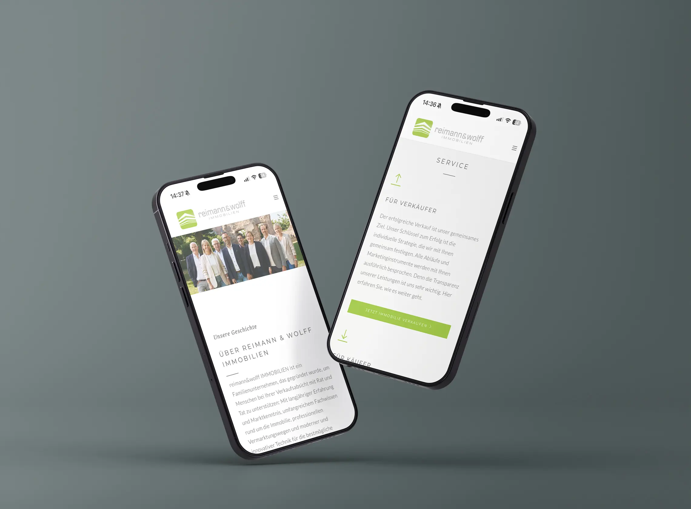 Website für Reimann & Wolff Immobilien - Smartphone-Ansicht der Willkommens-Seite