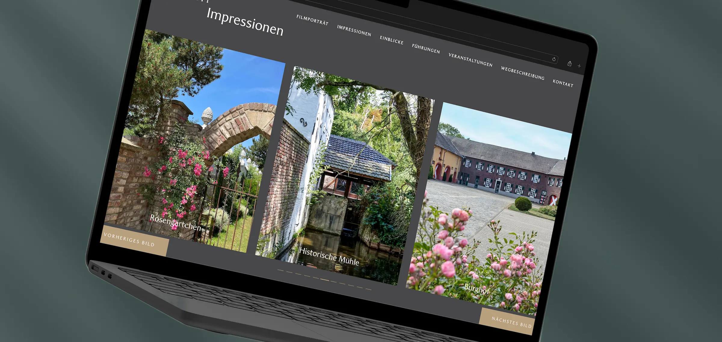 Webdesign für Schloss Rurich - Desktop-Ansicht der Impressionen-Seite