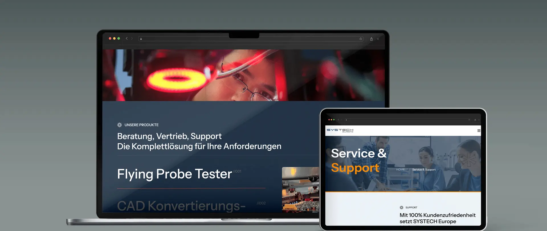 Website für Systech auf Laptop und Smartphone