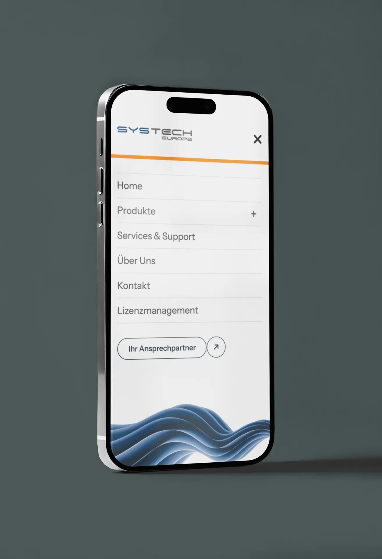 Webdesign für Systech Europe - Smartphone Ansicht der Navigation