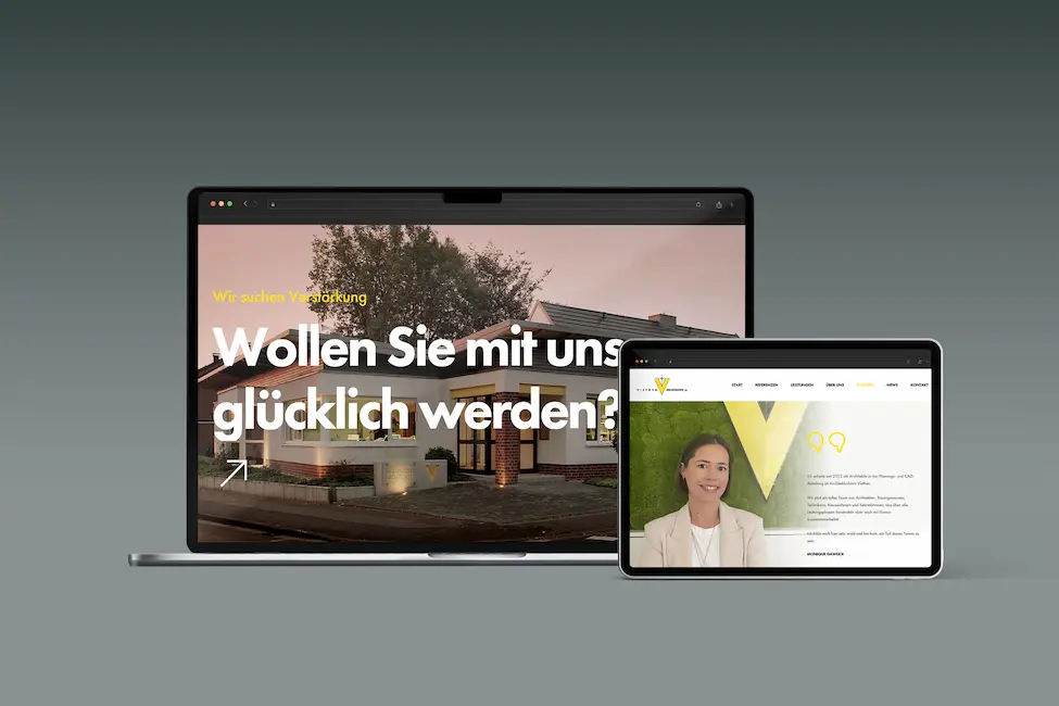 Social Media Recruiting für Viethen Architekten - Desktop-Ansicht und Tablet-Ansicht der Recruiting-Seite