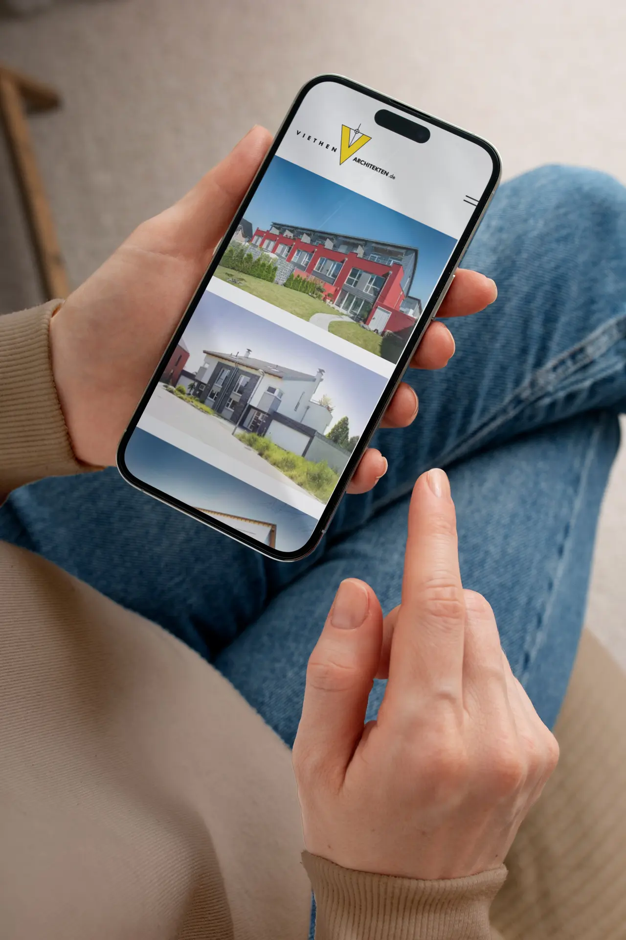 Webdesign für Viethen Architekten - Smartphone-Ansicht der Referenzen-Seite